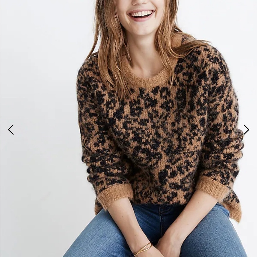 MADEWELL Crewneck Pullover Sweater Leopard Autumn Meadow Alpaca Wool Sz XS
